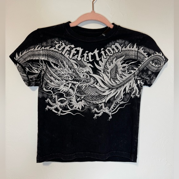 Affliction Tops - Affliction Black Graphic T-Shirt dragon baby tee cropped size small